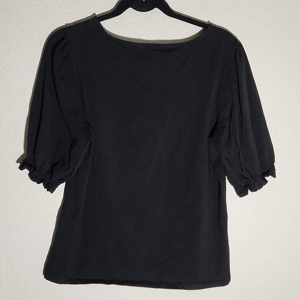 Ann Taylor Factory Blouse Size L Black Balloon Sleeve Top Shirt - Picture 4 of 9
